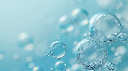  Sodium Hyaluronate and Essential Oil Bubble on Light Blue Background, Generative AI