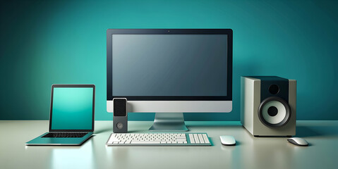 Set of computer and laptop illustrations.