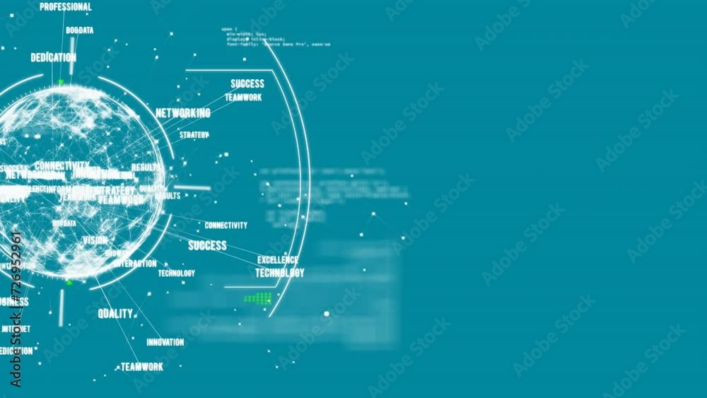 Poster animation of globe over data processing on blue background