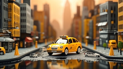 Mini-city with a taxi transportation background