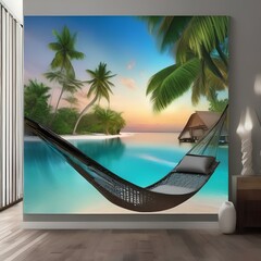 Tropical paradise with a hammock between palm trees and crystal-clear water3