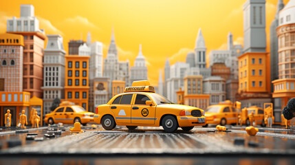 Mini-city with a taxi transportation background
