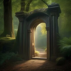 Mysterious doorway in a mystical forest leading to another realm1