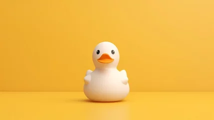 Fotobehang White rubber duck toy on yellow background. © Voilla