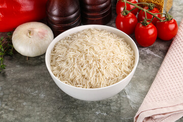 Raw delicous basmati rice heap