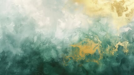 Fototapeta na wymiar Green and Gold Abstract Watercolor Painting with Detailed Background Elements, Generative AI