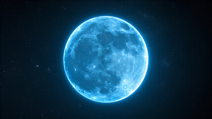 Blue super moon glowing with blue halo isolated on black background, generative ai - obrazy, fototapety, plakaty