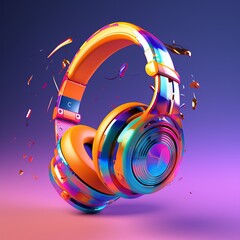 Vibrant Headphones Soaring in the Air
