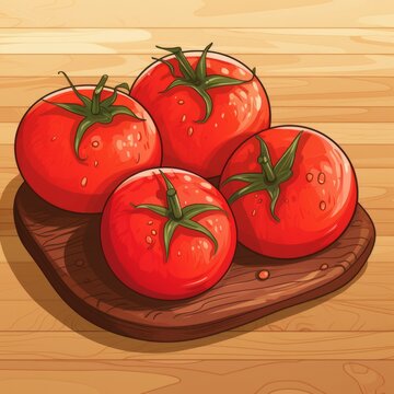 Wooden Cutting Board Topped With Four Tomatoes
