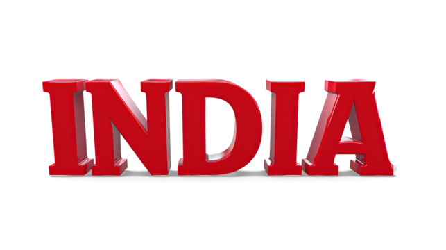 3d letter INDIA in red color on white background