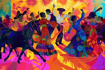 Generative AI illustration of people dancing sevillanas