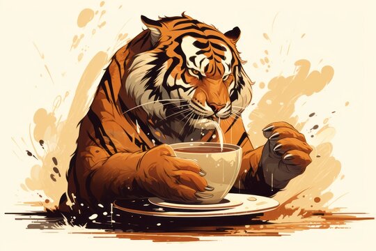 Tiger Drinking From a Coffee Cup