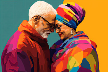 Generative AI illustration of a couple of older people in love