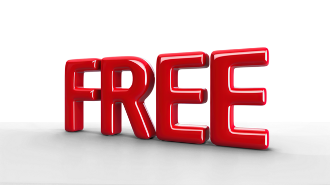 3d letter FREE in red color on white background