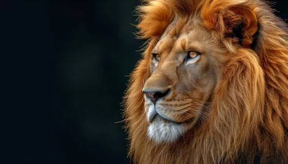 Foto op Plexiglas portrait of a male lion on a dark background © Salander Studio