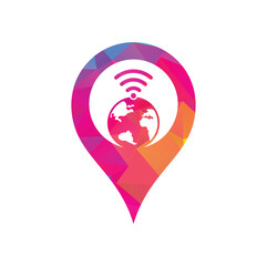 Globe wifi gps shape concept logo design icon. World signal vector logo template.