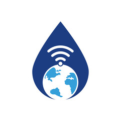 Globe wifi drop shape concept logo design icon. World signal vector logo template.