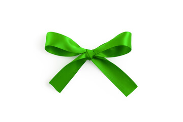 Satin ribbon bow green color isolated on white background