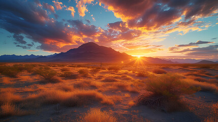 Desert sunset with mountain near Phoenix Arizona USA, generative ai - obrazy, fototapety, plakaty