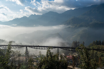 Fansipan Mountain Tramway, is a Tram railway for ride to Cable Car Station to Fansipan Peak in Sa Pa, Vietnam