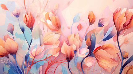 Feminine abstract background, the interplay of gentle shapes, floral motifs, and soothing colors, a visually calming effect Ai Generative