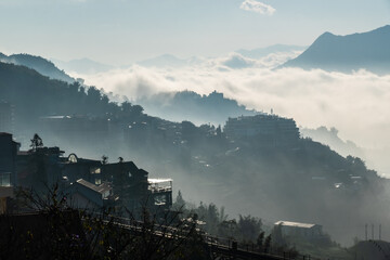 Fansipan Mountain Tramway, is a Tram railway for ride to Cable Car Station to Fansipan Peak in Sa Pa, Vietnam