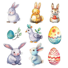 Fototapeta premium A Set of Easter. Themed Temporary Tattoos for Kids. Isolated on a Transparent Background. Cutout PNG.