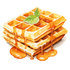 watercolor painting realistic a Viennese berry waffles isolated on white background. Clipping path included.