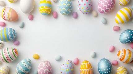 Fototapeta na wymiar Easter banner with colorful Easter Egg double side border over a white background, copy space, generative ai