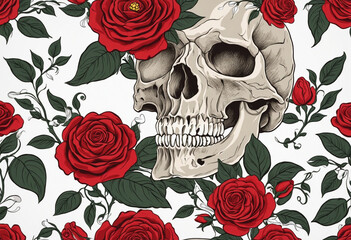 Red rose and skull illustration. 