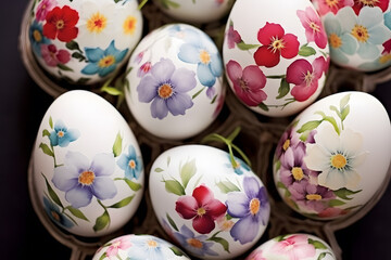 Fototapeta premium Easter eggs painted with beautiful watercolor style flowers