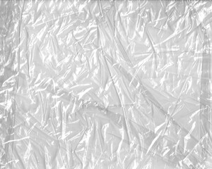 White wrinkly plastic surface background. Creased and crumpled plastic texture. Abstract wrapping plastic texture backdrop.