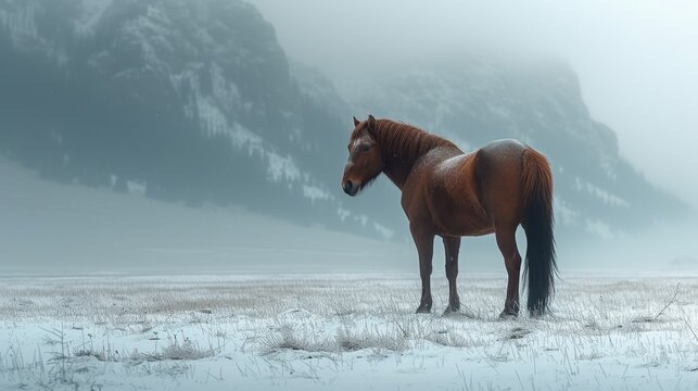 Horse in the winter landscape. 3D render. Fantasy. - Generative AI