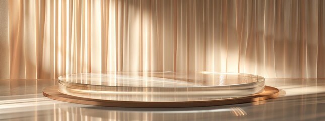 Elegant Glass Podium with Warm Illuminating Backdrop.