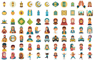 Arabic icons, such as islam, ramadhan, people, muslim, eid and more. Editable stroke. iconset vector eps premium