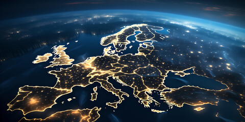 concept of uniting Europe through telecommunication, information exchange, data transfer, cyber...