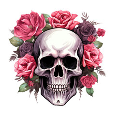 Skull and rose on transparent background