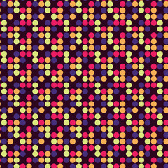 Bright red blue yellow orange circles on a black background Simple abstract geometric polka dots seamless pattern Country, farmhouse, cottage décor, retro, vintage style