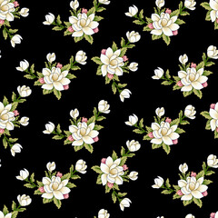 Hand drawn  floral pattern blossom flowers seamless background. Ornament for clothes, textiles, interior, gift wrapping, postcards, invitations
