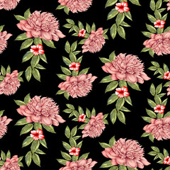 allover flower seamless pattern with black  background.