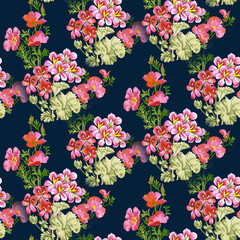 allover flower seamless pattern with navy blue background.