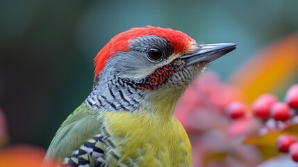 Close up of a red-headed woodpecker (Picus rufescens) - Generative AI