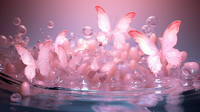 Surrealism with light pink butterflies