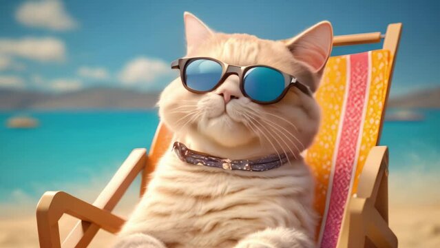 cat relaxing on the beach video 4k