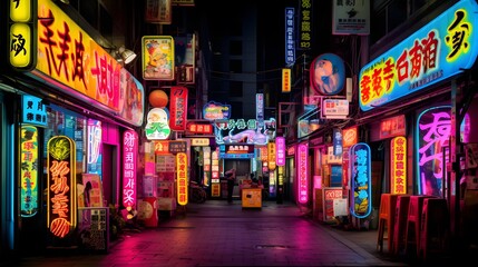 Japanese colourful Neon sign Tokyo city Shinjuku street Entertainment nightlife - obrazy, fototapety, plakaty