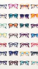 Variety in Vision: An Extensive Collection of Diverse Eyeglass Frames and Designs - obrazy, fototapety, plakaty
