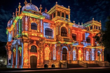 Vibrant illuminated palace. Generative AI