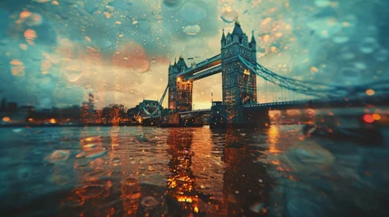 Photo sur Plexiglas Tower Bridge Tower Bridge, London through wet glass