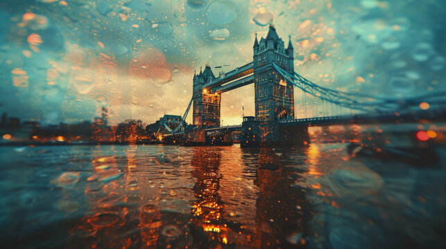 Tower Bridge, London Through Wet Glass