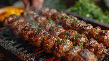 Shish kebab on a barbecue grill. Close-up - Generative AI